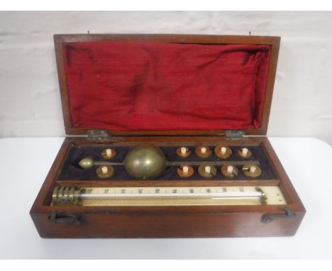 An antique mahogany Sikes Hydrometer by L. Oertling.