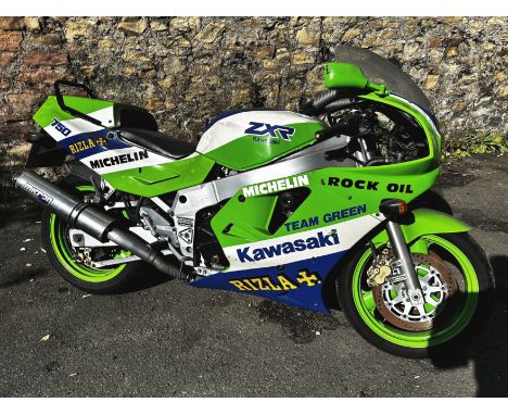 1989 Kawasaki ZXR750Registration no. G339 PKJFrame no. ZX750H012826Engine no. ZX750FE040199The Kawasaki ZXR750 was a game-cha