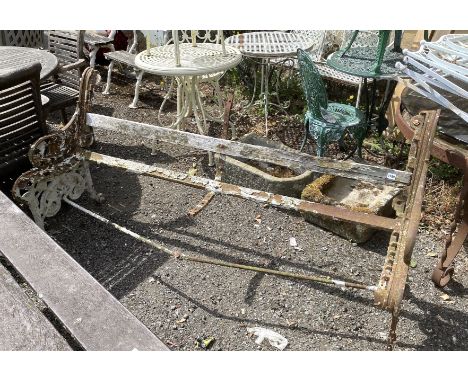A Victorian Coalbrookdale style cast iron garden bench (a.f.), length 178cm, height 83cm