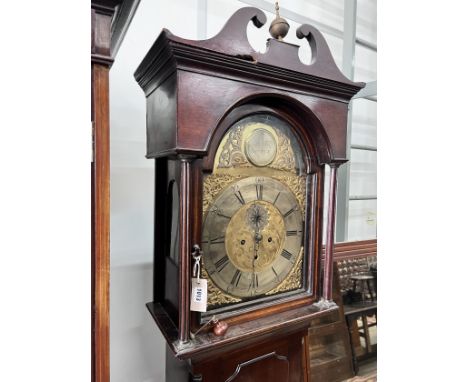 A George III mahogany eight day longcase clock, the arched dial marked John Watt Irvine, height 222cm