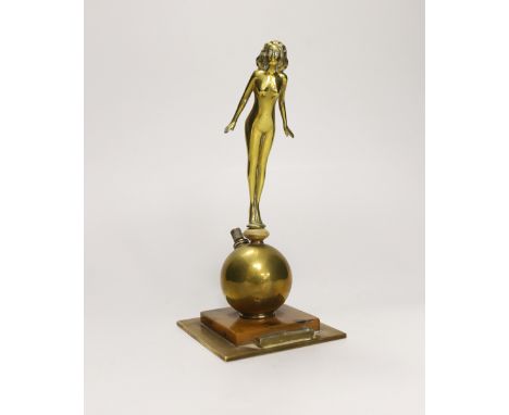 An Art Deco novelty brass table-lighter, nude female, 20cm high