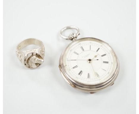 A late Victorian silver open faced keywind chronograph pocket watch, by Weber of Leeds, together with a modern silver 'horses