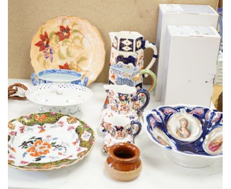 Two boxed Lladro figures and mixed ceramics including a Davenport hydra jug, Keeling &amp; Co hydra jug, Wallendorfer lidded 