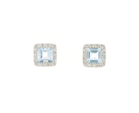 A pair of 14ct gold aquamarine and brilliant-cut diamond cluster stud earrings, estimated total diamond weight 0.10ct, mount 