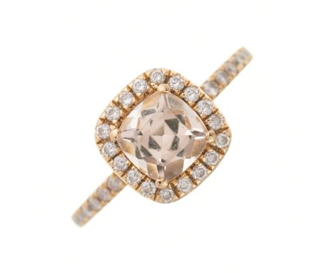 An 18ct gold morganite and brilliant-cut diamond cluster dress ring, with similarly-cut diamond line shoulders and gallery, e