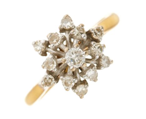 An 18ct gold circular-cut diamond snowflake dress ring, estimated total diamond weight 0.30ct, hallmarks for London 1977, rin