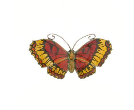 John Atkins & Sons, an Art Nouveau silver and polychrome enamel butterfly brooch, maker's marks for John Atkins & Sons, stamp