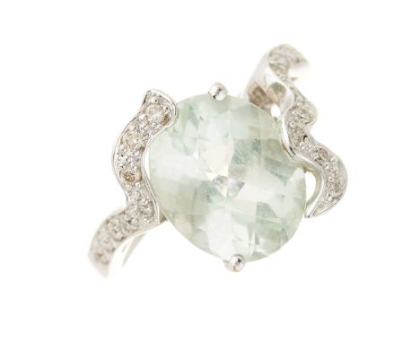 An 18ct gold prasiolite dress ring, with brilliant-cut diamond asymmetric shoulders, estimated total diamond weight 0.15ct, b