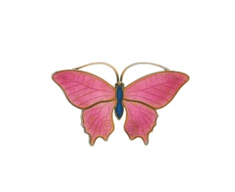 Marius Hammer, a Norwegian silver, pink and purple enamel butterfly brooch, maker's marks for Marius Hammer, stamped 930S, le