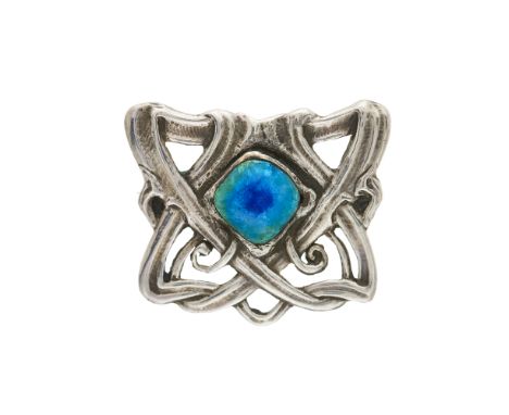 Omar Ramsden & Alwyn Carr, an Arts & Crafts silver and enamel openwork brooch, maker's marks for Ramsden & Carr, hallmarks fo