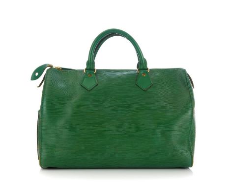 Louis Vuitton, a green epi Speedy 30 handbag, crafted from green textured epi leather with gold-tone hardware, featuring a pa