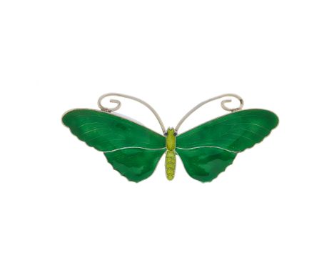 John Atkins & Sons (attributed), an Art Nouveau silver and polychrome enamel butterfly brooch, stamped sterling silver, lengt