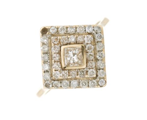 An 18ct gold vari-shape diamond cluster ring, with slightly tapered shoulders, estimated total diamond weight 0.55ct, band st