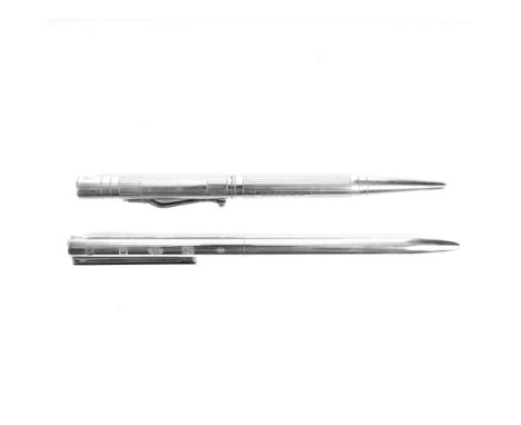 Two solid silver pens, to include a Smythson by Yard o Led propelling pencil, together with a ballpoint pen by Braybrook & Br