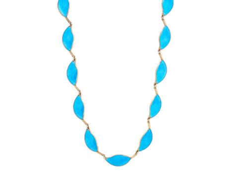 David Andersen, a Norwegian silver and blue enamel leaf necklace, with spring ring clasp, maker's marks for David Andersen, s