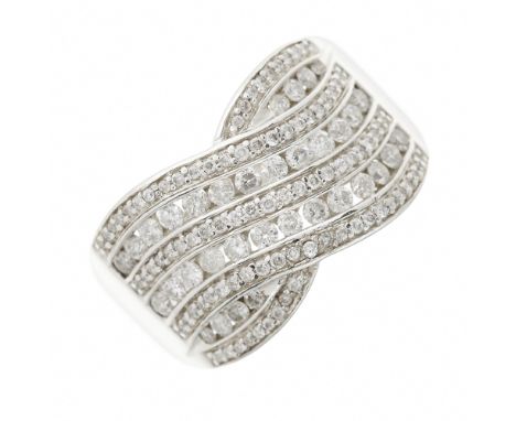 An 18ct gold brilliant-cut diamond multi-row dress ring, with tapered band, estimated total diamond weight 1ct, partial hallm