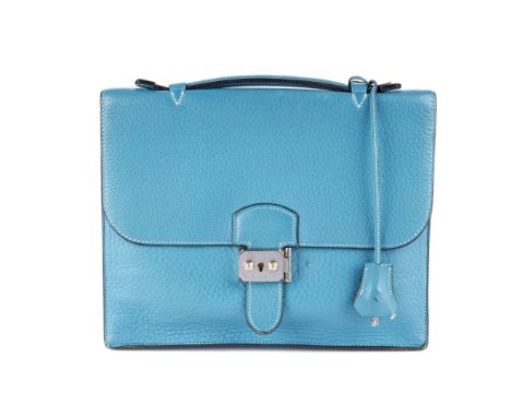 Hermes, a 2006 Sac a Depeche 27 handbag, crafted from blue clemence leather, with silver-tone hardware and hanging clochette 