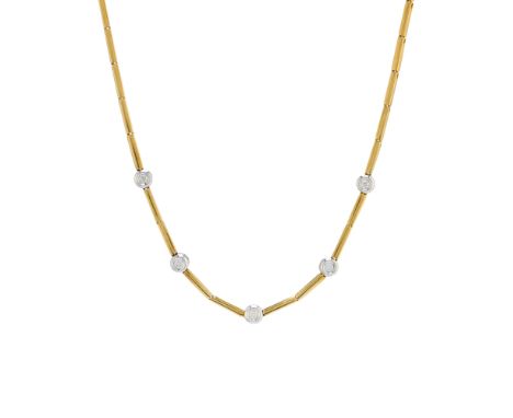 An 18ct gold bi-colour bar link necklace, with brilliant-cut diamond collet accents and partially concealed push-piece clasp,
