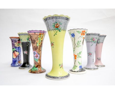 Hancock &amp; Sons collection including seven various vases, trumpet and fluted edges to most, various patterns (7)