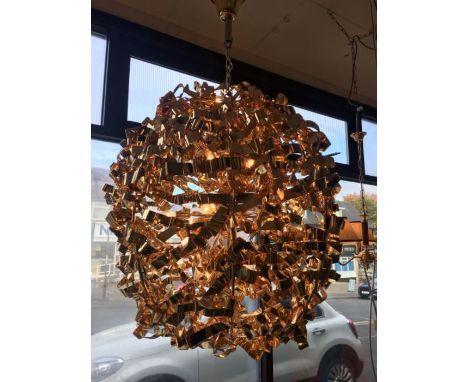A huge 12 light gold ribbon metal aspherical pendant, 12 x small Edison screw candle bulbs, compatible with LED bulbs (25W in