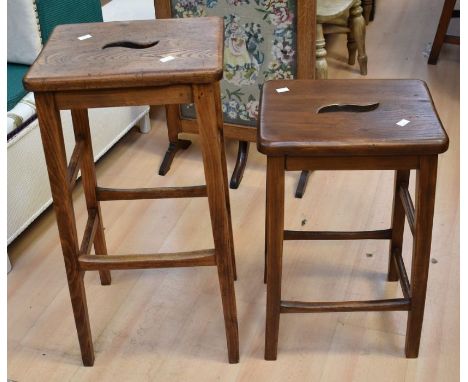 A collection of 20th Century furniture to include two tall stools, reproduction drop leaf table, circular table, fire screen,