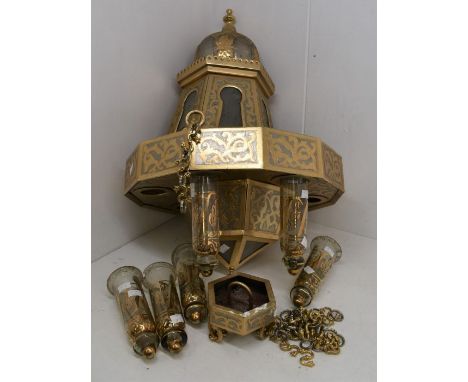 Large Persian style ornate ceiling lamp with glass panelling and six glass flutes