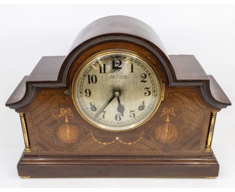 Street & Co Ltd Newcastle upon Tyne, 8 day 2 train mantel clock with 5 1/2" silvered dial cast bezel & convex glass, Arabic n