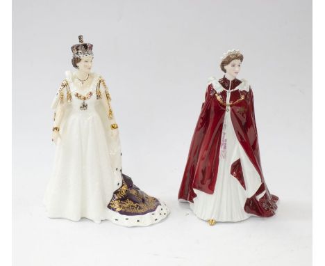 Royal Worcester figure of the Queens 80th Birthday, 2006, with box along with Royal Staffordshire figure of QE in her Coronat