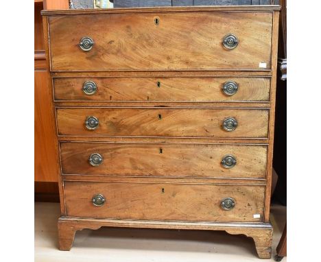 George IV secretaire mahogany chest of drawers with top pull out writing shelf above four drawers on bracket feet with brass 