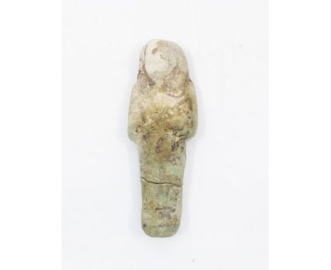 Egyptian Faience ShabtiThird Intermediate Period, Circa 900 BC.The figure is depicted in mummiform position showing agricultu