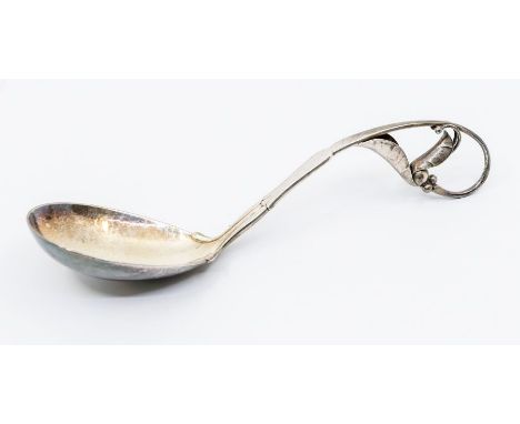 A Georg Jensen sterling sterling silver 'leaf and berry' ladle, design no: 141, hammered oval bowl, stamped to reverse handle