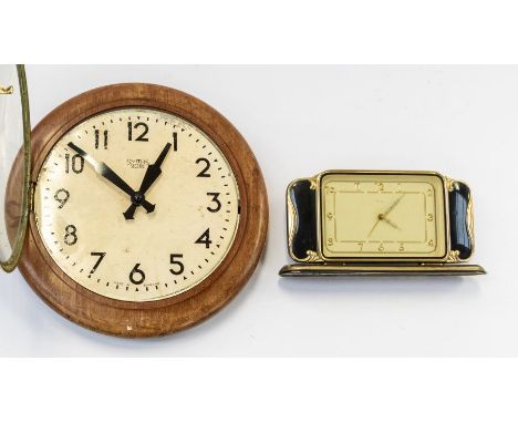 Smith sectric wall clock with replacement quartz movement, 9" dial convex glass wooden surround.(AF) Dimensions 12" x 2(1/2)"