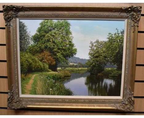 Michael James Smith (English b. 1976) oil on canvas, 'The River Cam, Cambridgeshire, signed l r, 44 cm x 60cm, in gold frame.