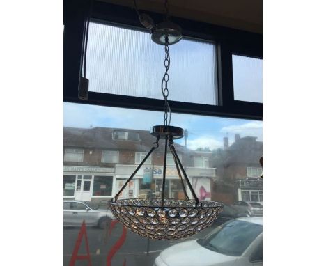 A four light chrome and crystal bead domed pendant, height is adjustable, bulbs are interchangeable and compatible with LED 4