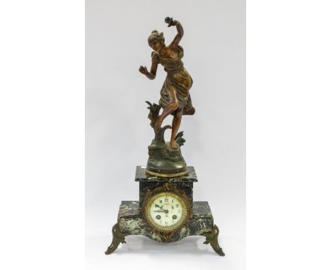 A Passage Du Gue mantle clock, figural on a marble base