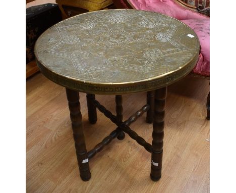 A collection of late Victorian and early 20th Century furniture including dining chairs, tables, brass top table stools, maga