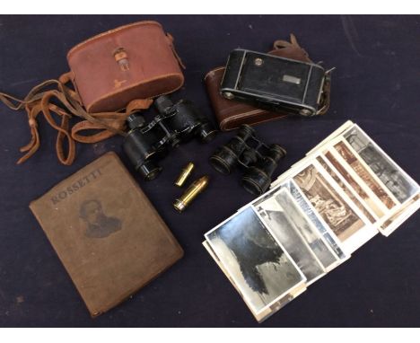 French WWI cigarette lighter, bullet shaped, along with another, early 20th Century military and French postcards, early 20th