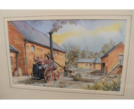 Watercolour of a steam engine by Michael Dale, signed bottom left