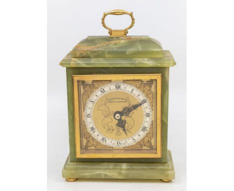 An Elliot mantle clock retailed by H Pidduck &amp; Sons Hamley &amp; Southport, in faux marble case, brass fittings (1)