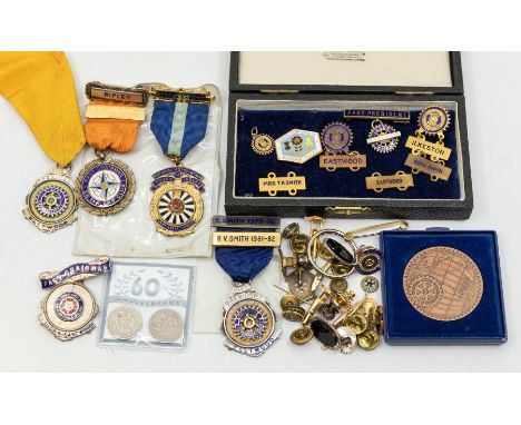 A collection of medallions to include inner wheel silver Past President Eastwood, white and gilt metal Eastwood and Ripley me