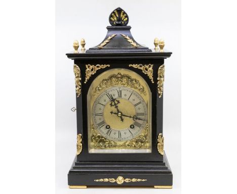 A good Lenzkirch two train spring driven bracket clock, with ebonised case 5" arch brass dial with silvered chapter ringing s