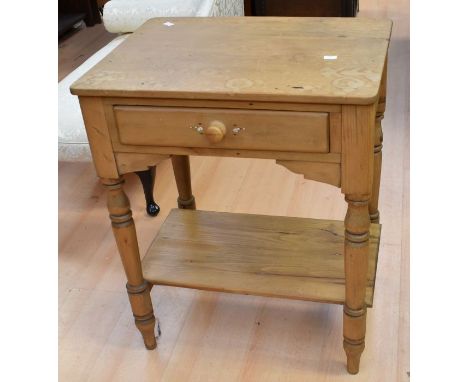 19th Century striped pine captains chair, along with pine chopping stand and reproduction blue and white planter