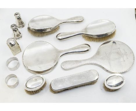 An assorted collection of silver to include;&nbsp; a pair of plain clothes brushes hallmarked Birmingham 1925 by William Hair