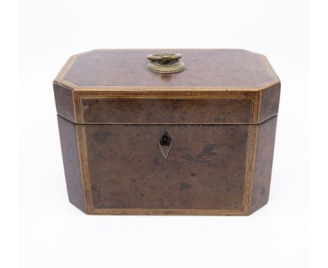 George III walnut tea caddy with two internal compartments, with&nbsp; brass carry handle to lid, side handles AF walnut inte