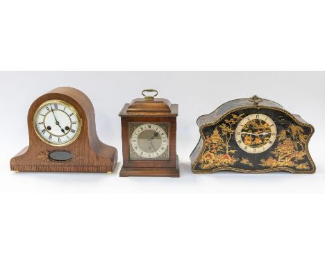 Mantel clocks1. Oriental tin cased mantel clock, lovely decorated case in the Chinese style with 5" dial & centre seconds. Qu