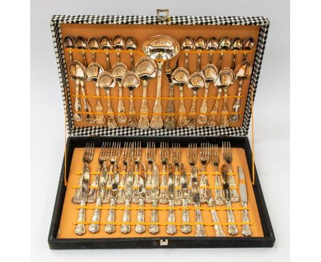 An Italian plated 12 piece canteen of cutlery, ornate hour glass pattern, comprising 12 knives, forks, table spoons, teaspoon