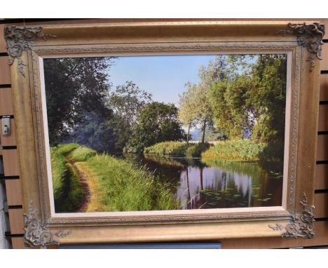 Michael James Smith (English b. 1976) oil on canvas, 'R. Chelmer, nr Sandon, Essex', signed l l, 50 cm x 75cm, in gold frame.
