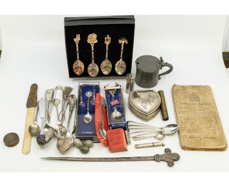 A collection of assorted items to include: 4 silver spoons by Cooper Bros &amp; Sons 1929, 1934 and 1935 (53.8g); A Birmingha