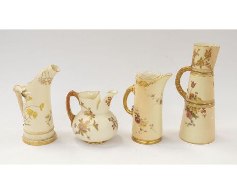 Four early 20th Century blush ivory Royal Worcester water pots/jugs