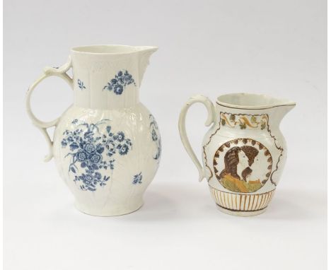A Worcester cabbage leaf jug, circa 1770-90, with mask spout and double-scroll handle, the outside moulded with overlapping l